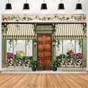 Flowers Shop Store Backdrop Spring Floral Photo Backdrop Green Vine Vintage Wood Door Background Brown Wood Plank Flower Wall Photography Backdrop Wedding Couple Bridal Shower Party Banner (7x5feet)