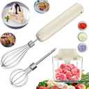 Cordless Hand Mixer MixgoII, Handheld Mixer Electric Whisk & Milk Frother, Hand Held Mini Mixers, Rechargeable Hand Mixer and Whisker, Food Processor for Cooking, Food Chopper, 4-Speed, 10Oz, Light Beige