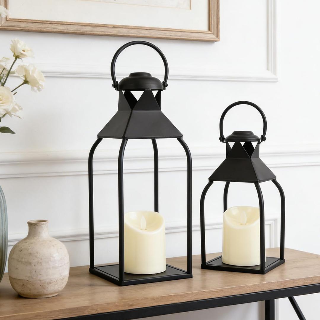 Modern Lantern Decor Indoor,Black Metal Lanterns Outdoor,Decorative Candles Lanterns for Living Room,Home,Farmhouse,Porch,Patio,Fireplace,Table,Floor,Fall,Christmas,Holiday