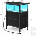 Vagusicc Set of 2 Black Nightstand with Charging Station and LED Lights, Narrow Side Table, LED Night Stand with 2 Fabric Drawers, Bedside Table Small End Table, Tall Nightstand for Bedroom, Black