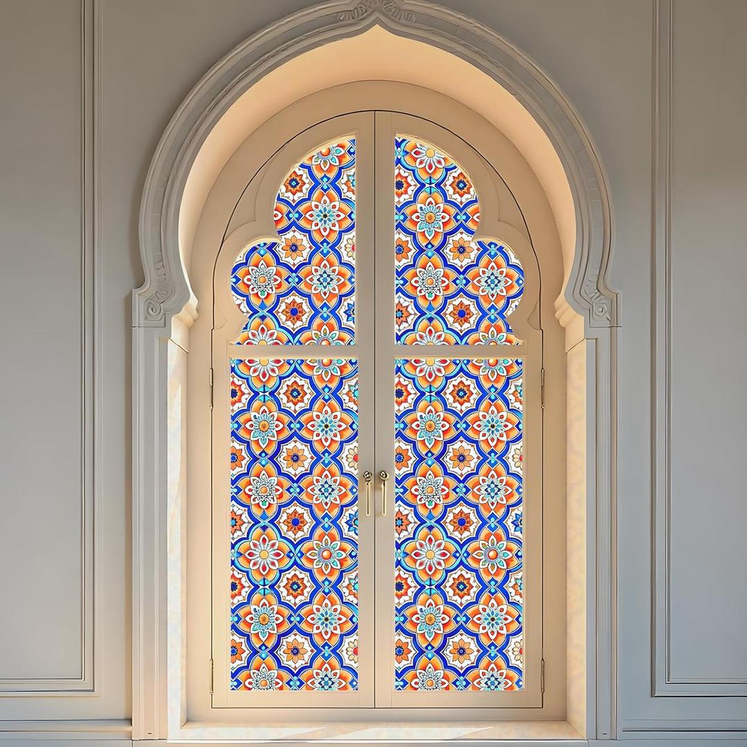 4 x SOMWISE Frosted Glass Window Privacy Film with Tools, Heat Blocking, Anti-UV, Anti-Glare, Static Cling, Decor for Home Bathroom Door, Renter Friendly, Removable, Reusable, Blue 35Inchx78.5Inch