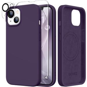 GONEZ Magnetic for iPhone 13 Case & iPhone 14 Case, [Compatible with MagSafe] Anti-Scratch Microfiber Lining & Screen Protector, Shockproof Slim Phone Silicone Cover 6.1 inch, Deep Purple