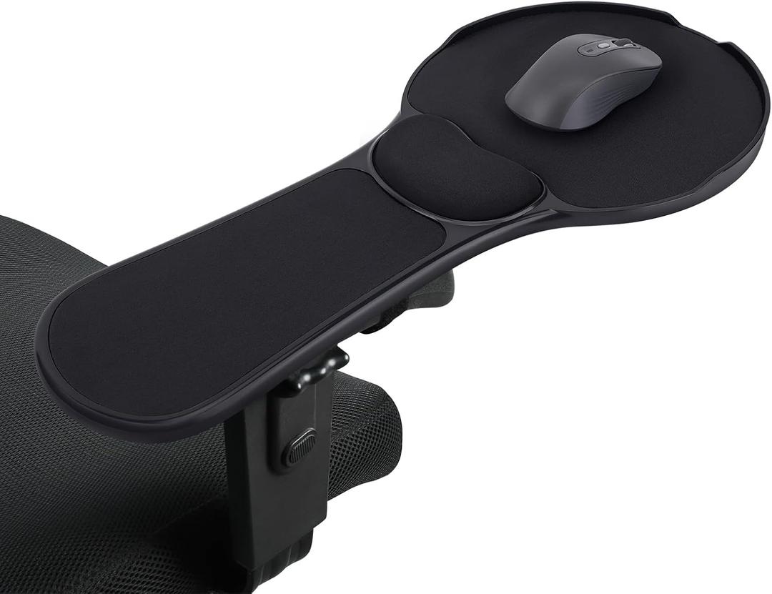 Upgraded Ergonomic Arm Rest Mouse Pad for ChairAdjustable Mouse Tray with Wrist Cushion, Chair arm Mousepad, Black