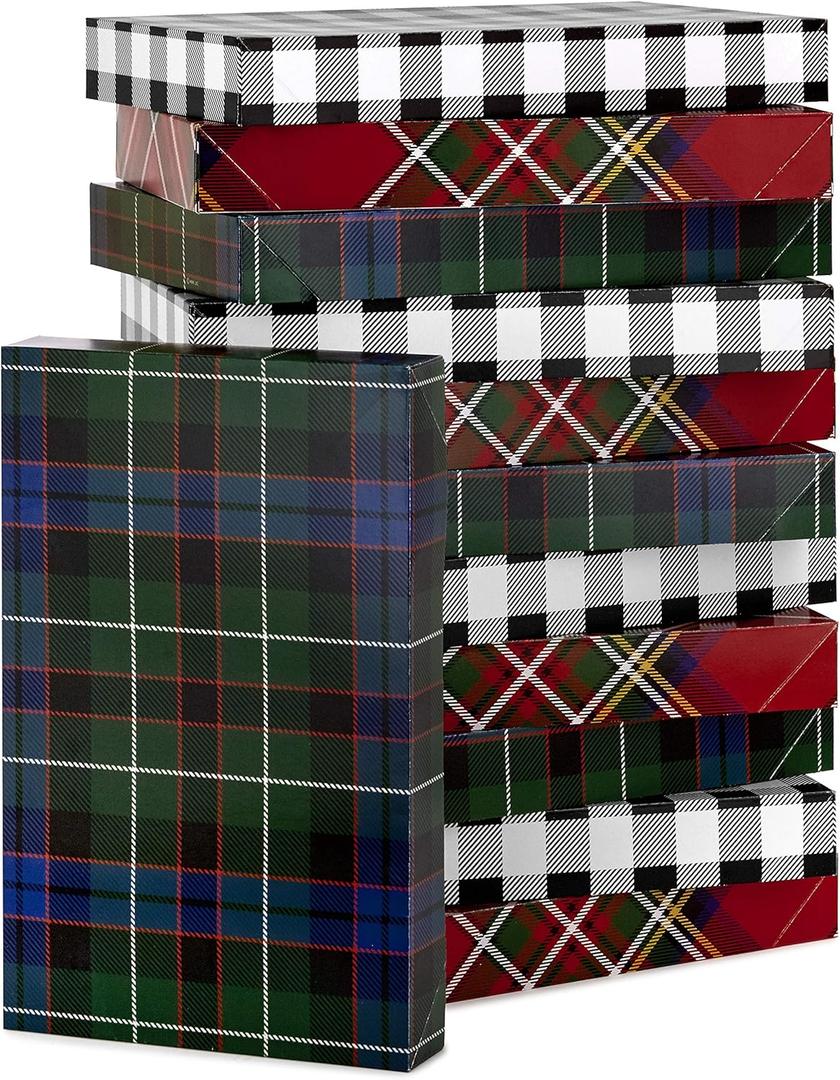 Hallmark Medium Gift Boxes with Lids (12 Shirt Boxes, 3 Designs: Buffalo Check, Red Plaid, Green Tartan) for Christmas, Holiday Parties, Hostess Gifts, Father's Day
