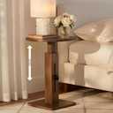 Behomes Aurin Solid Wood Nightstand, Mid Century Modern Side Table with Adjustable Height, Couch End Table, Accent Bedside Table for Bedroom, Living Room, Round Top, Walnut