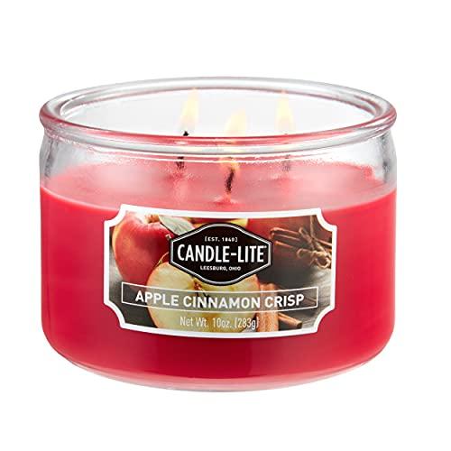 Candle-lite Scented Candles, Apple Cinnamon Crisp Fragrance, One 10 oz. Three Wick Aromatherapy Candle with 20-40 Hours of Burn Time, Red Color Set of 4 Pack