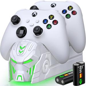 Xbox Charging Stand With 2x5520mWh Battery for Series X/S, One Controller - Charger Station With 4 Covers, Rechargeable Battery Pack - Accessories (White)