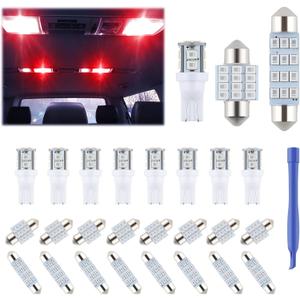 iFunyLED 24 Pieces Dome Light LED Car Interior Bulb Kit Set 194 T10 DE3175 578 31mm 42mm Bulbs Interior Replacement Lights for Car Map License Plate Door Side Marker Cornering Trunk Light - Red