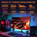 SANSUI 27 Inch WQHD 2560X1440 Curved Gaming Monitor, 180Hz MPRT 1ms Computer Monitor,HDMI2.0 * 2, DP1.2 * 2, Freesync, Curved 1500R, 5000:1 Contrast Ratio, 120% sRGB,HDR(ES-G27C1Q DP Cable Included)