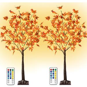 2 Pack 4Ft Lighted Maple Tree Thanksgiving Fall Decor, 60 LED Warm White Dimmable Timing Prelit Artificial Tree with 8 Flashing Modes for Indoor Outdoor Autumn Harvest Thanksgiving Halloween Decor 2 Pack 4Ft Lighted Maple Tree Thanksgiving Fall Decor, 60 LED Warm White Dimmable Timing Prelit Artificial Tree with 8 Flashing Modes for Indoor Outdoor Autumn Harvest Thanksgiving Halloween Decor