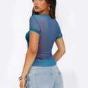 FEMLE Women's Sexy Mesh Sheer Top Crew Neck Slim Fit Y2K Shirt (S)