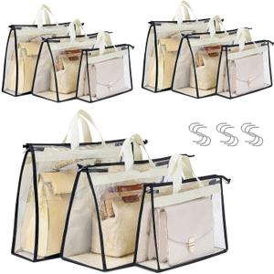 Interesse 9 Pack Dust Bags for Handbags, Clear Handbag Storage, Purse Storage Organizer for Closet, Purse Cover Hanging Closet Organizer with Zipper (3 Sizes-9PCS-Beige, Beige)