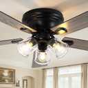 52 Inch Flush Mount Farmhouse Ceiling Fan with Lights and Remote | Rustic Fandelier Ceiling Fan, Low Profile Chandelier, 5 Dual Blade, for Bedroom Living Room, Reversible DC Motor 6 Speeds