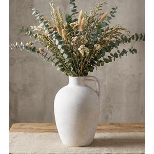 Ceramic Flower Vase with Handles,10" Neutral Tall Clay Beige Terracotta Vases Farmhouse Table Vases with Handle Living Room Decor Rustic Pottery Pots for Home Shelf Coffee Dining Desk Fireplace