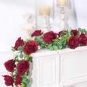 Dolicer 4Pcs 26Ft Artificial Eucalyptus Garlands with Flowers - 8 Roses, Faux Floral Greenery Garlands Fake Flowers Vines for Wedding Table Centerpieces Arch Party Ceremony Backdrop Decor (Red)