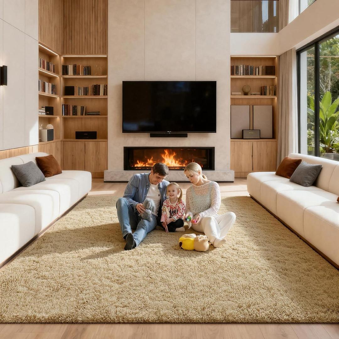 Area Rugs 9x12 Living Room, Large Fluffy Rugs for Bedroom, Fuzzy Shag Soft Non-Slip Carpet for Kids Girls and Boys Nursery Dorm Indoor Room Home Decor (9ft X 12ft, Light Tan)
