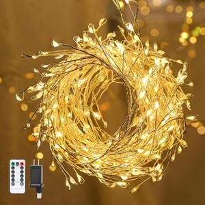 Fairy Lights 36 Feet 600 LEDs Cluster Lights Waterproof Firecracker String Light UL Plug Power Supply with Remote 8 Lighting Modes for Ceiling Bedroom Wreath Wedding Christmas Warm White