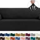 Asnomy Couch Covers for 3 Cushion Couch Sofa Pet Friendly, 3 Seater Sofa Cover Washable Slipcovers Protector Furniture Covers for Dogs Spandex Jacquard Fabric Small Checks（Large, Black）
