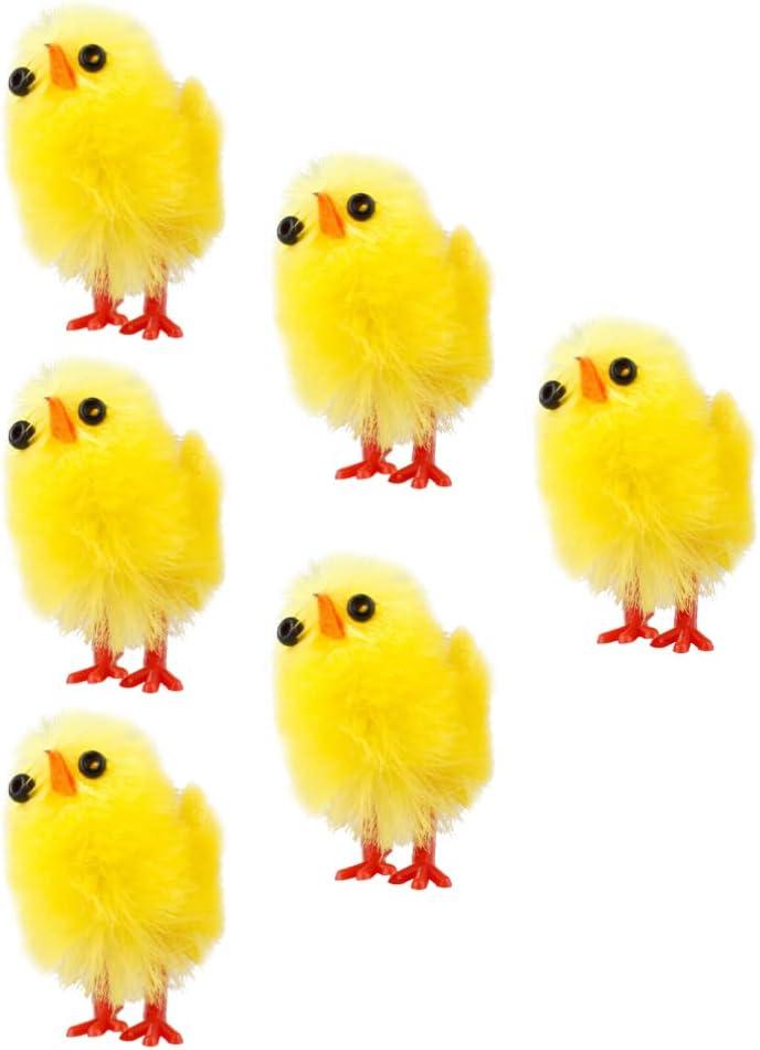 Plastic Plush Chicken Mini Plush Easter Chicks Furry Baby Chicks Figurine Miniature Farm Animals Figure Cake Toppers Decor Easter Party Basket Filler 6Pcs Chicken Figures