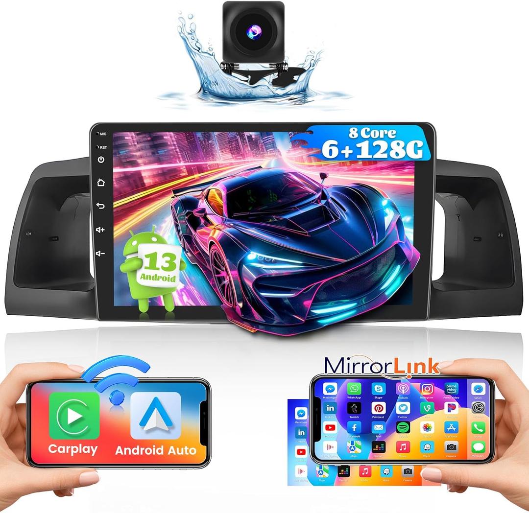 [8-Core 6+128G] Hikity Wireless Carplay for Toyota Corolla Android Radio 2006-2013, 9'' Touch Screen Corolla Stereo, Android Auto, 32EQ DSP, Bluetooth 5.0, GPS Navigation, WiFi, SWC, Backup Cam