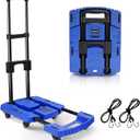 Voipvvii Folding Hand Truck 500lbs, Portable Heavy Duty Dolly Cart, 6 Wheels Collapsible Luggage Cart with 2 Elastic Ropes - Compact Trolley Cart for Easy Moving - Ideal Hand Cart for Travel and More (17, Blue)