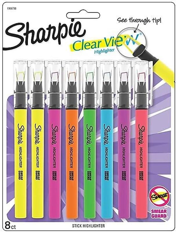 Sharpie Clear View Highlighter Sticks, Chisel Tip, Assorted Fluorescent, 8 Count - School, Home, and Office Use, Teacher Supplies