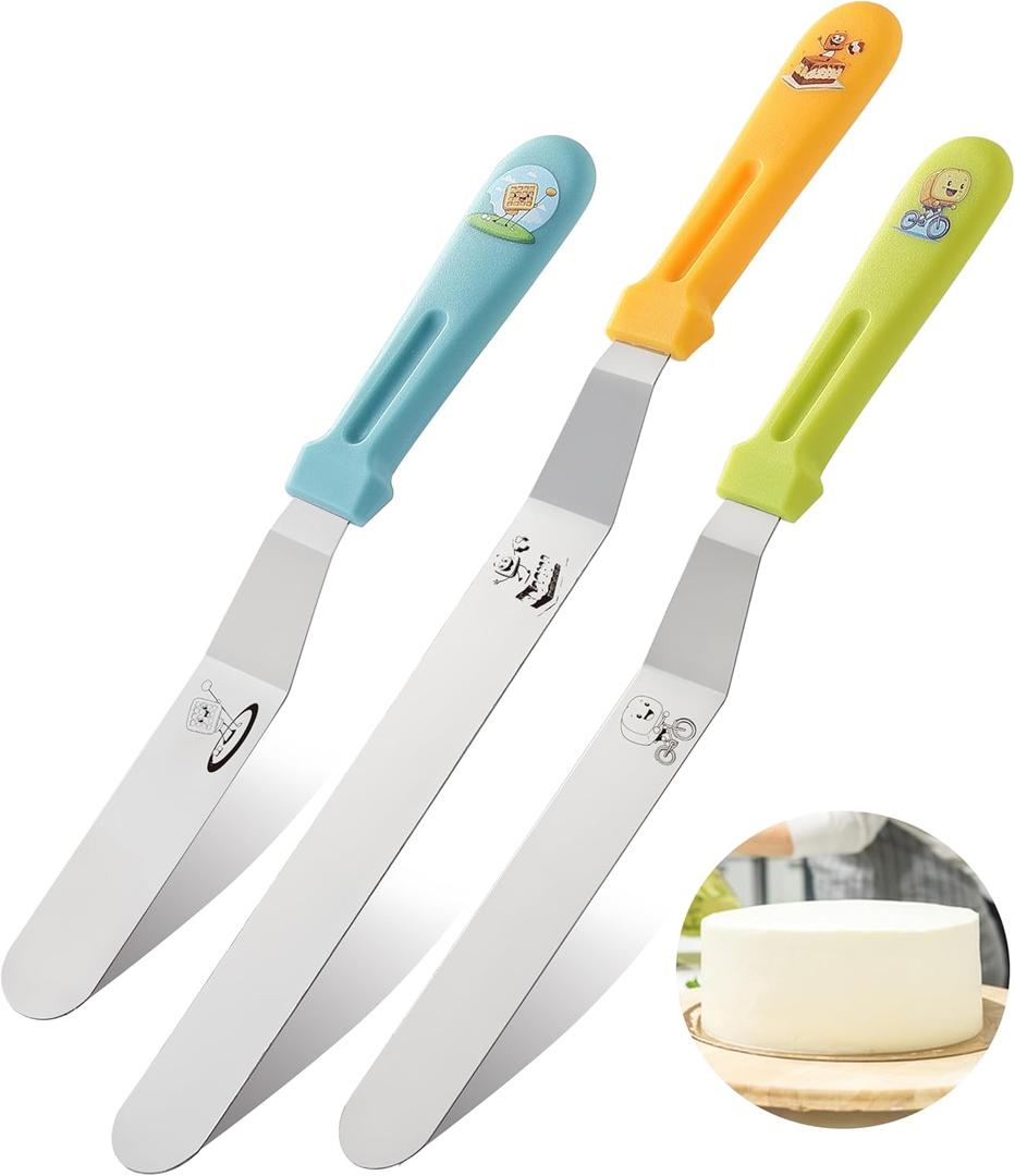 3PCS Icing Spatula, Offset Spatulas with Ergonomic PP Handle, Stainless Steel Multi-purpose Frosting Tools for Cake Decorating, Baking, Dishwasher Safe (6",8",10")
