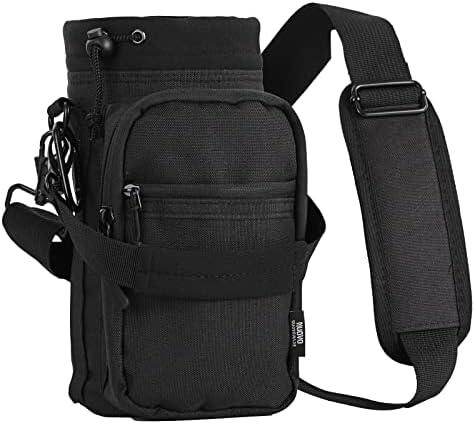 Nuovoware Water Bottle Carrier, 40oz Bottle Carrier Sports Insulated Water Bottle Holder with Adjustable Shoulder Strap, 2 Pockets Flask Sling Bag Drawstring Pouch for Climbing Hiking Walking