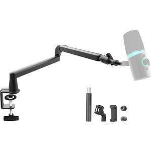 Low Profile Mic Arm 15cm Extra Riser Adjustable Mic Boom Arm Metal Desk Mounted Microphone Stand Cable Management Flexible Microphone Holder for Podcast Streaming Gaming Desktop (Black)