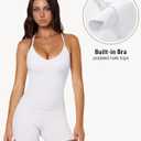 OMKAGI Racerback Workout Tops for Women Built in Bra Cute Open Back V Neck Longline Sports Bra Top (M, 84-White)
