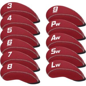 Craftsman Golf 11pcs/Set Neoprene Iron Headcover Set with Large No. for All Brands Callaway,Ping,Taylormade,Cobra Etc. (Red)
