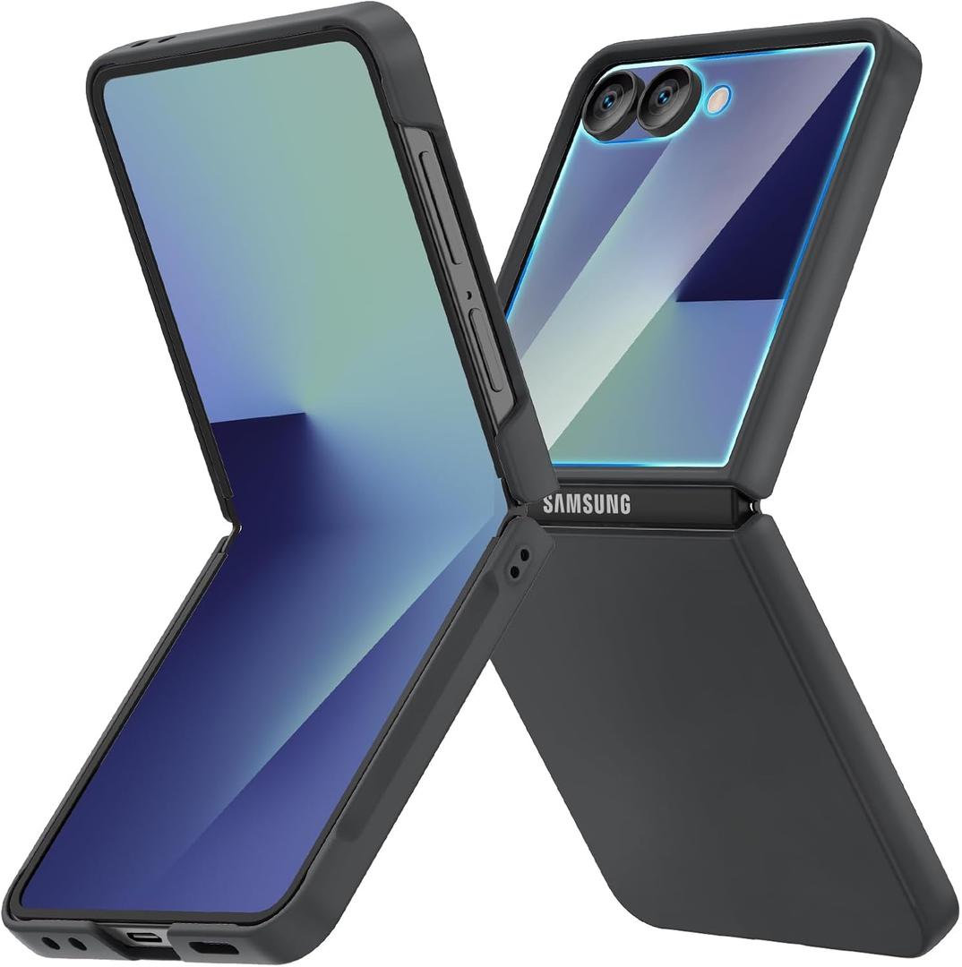 Ruky for Z Flip 7 Case, Full Body Cover Anti-Scratches Shockproof Hard PC Ultra-Thin, Support Wireless Charging Protective Phone Cover for Samsung Galaxy Z Flip 7, Black