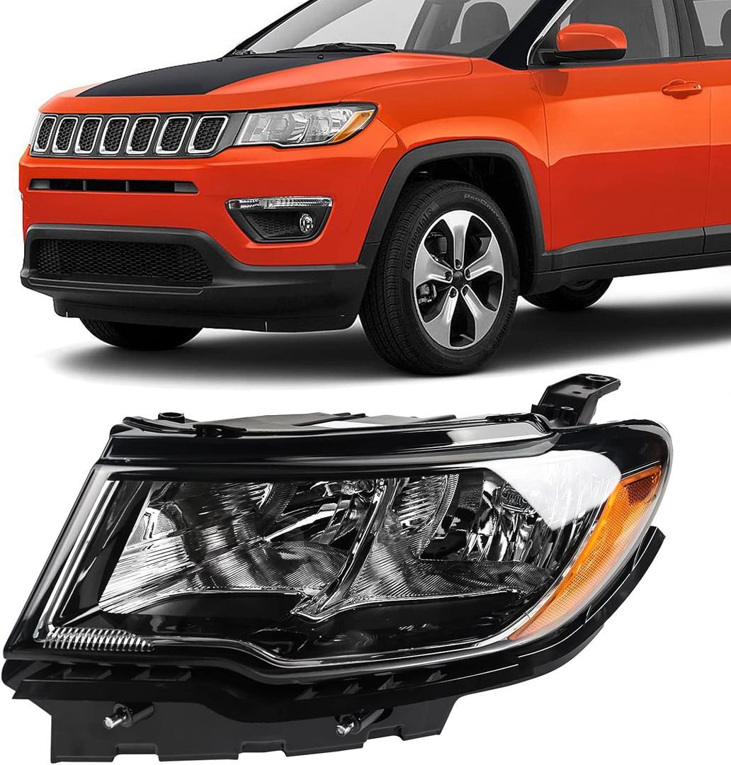 FIONE for Jeep Compass Headlight Assembly Replacement 2017 2018 2019 2020 2021 Halogen Headlamps Left Driver Side 55112707AE CH2502295 DOT Certification LH