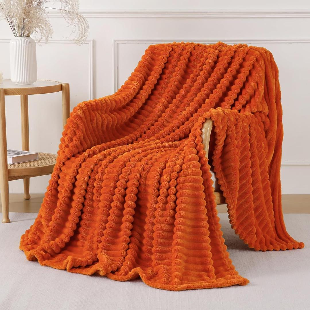 Orange Throw Blanket for Couch Sofa 50x60 inches Striped Fleece Blankets Room Home Decor Lightweight Plush Soft Cozy Gifts for Women Mom Girls (Yellow)