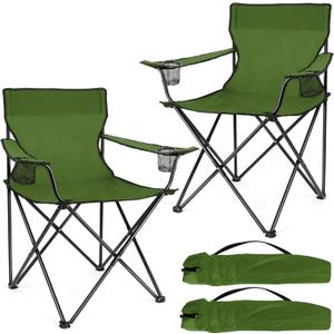 Joyfair Portable Camping Chair, Outdoor Lawn Folding Chairs for Adults, Heavy Duty Large Foldable Chairs for Beach, Fishing, Tailgating and More Outdoor Sport, Carry Bag & Cup Holder (2, Olive Green)