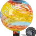 VCUTEKA Solar Gazing Ball, 10" Glass Gazing Balls Sphere with Solar Light for Garden Decor Lawn Outdoor Yard Decorative (Red Yellow)