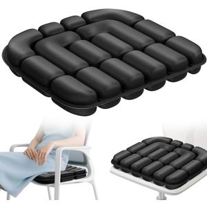 Inflatable Seat Cushion, Press Type Air Inflatable Cushion for Tailbone Pain Relief, Pressure Relief Seat Cushion for Remote Working, Office Chair, Wheelchair, Cars (Black)