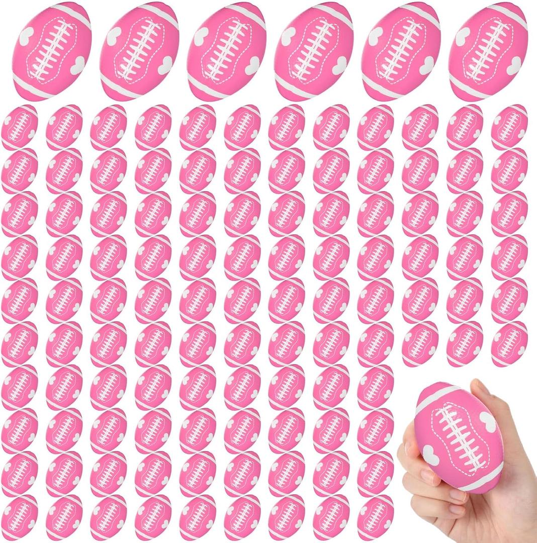 Skylety 108 Pcs Valentines Day Football Stress Ball Bulk Pink Heart Mini Foam Football Valentines Relief Ball Gifts for Festival Party Favors Classroom Stuffer Filler