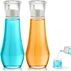 VITVITI Glass Mouthwash Dispenser for Bathroom, 8.8OZ Mouth Wash Container Bottle with Lid Cup, Small Clear Refillable Mouthwash Dispenser Decanter for Countertop, Set of 2 (White 2P)