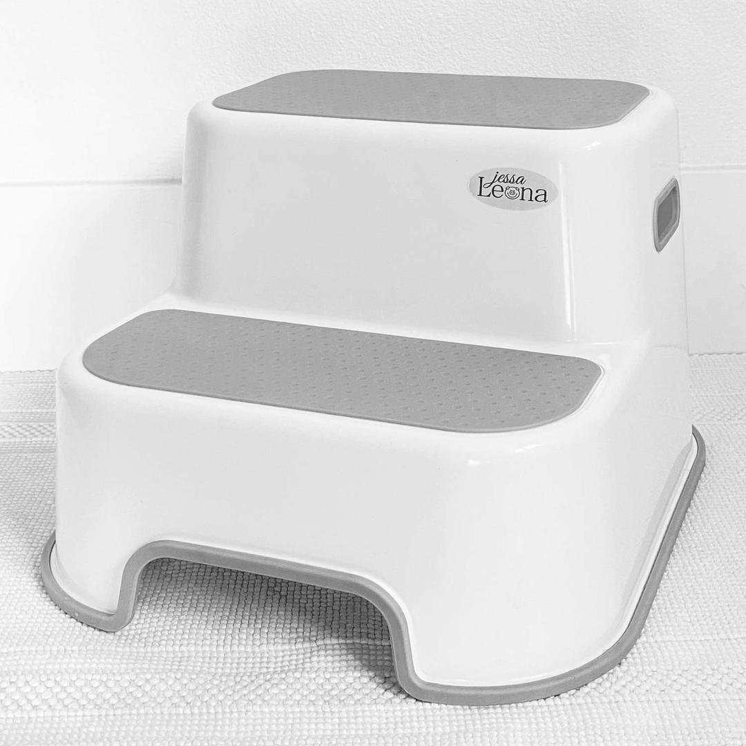 Wider Dual Height 2 Step Stool for Kids | Toddler's Stool for Potty Training and Use in The Bathroom or Kitchen | BPA-Free Strong Soft-Grip Steps for Comfort and Safety (1 Pack, Greige) (1 Count (Pack of 1))