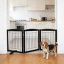 Dog Fence Indoor,Dog Gate Indoor for Doorway pet gate -3-Panel Freestanding, Hallways, House or Stairs -60x24-Inch Retractable Foldable Expandable Wood Pet by SFJC (Black) ﻿