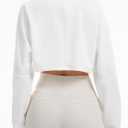 Remidoo Women's Embroidery Graphic Cropped Sweatshirt V Neck Loose Long Sleeve Crop Top (White, XL)