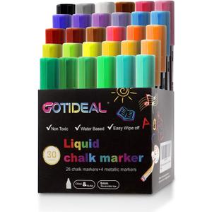 GOTIDEAL Chalk Markers, 30 Colors Liquid Chalk Markers for Blackboard Chalkboard Calendar Glass Neon Pens, Washable Window markers Paint and Drawing for Car, Auto, Bistro,Mirror Wet Erase Chisel Tip