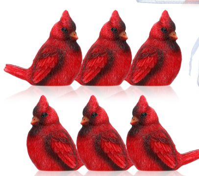 6 Pcs Christmas Memorial Cardinal Gift Set Include 6 Pcs Red Cardinal Bird Statue Figures 6 Pcs Red Feathered Cards 6 Pcs Organza Bags for Christmas Home Garden Decor Sympathy Grief Memorial Gift