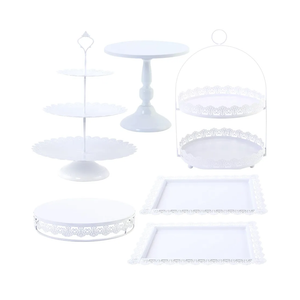 6 Pcs White Cake Stands Set, QENUIITEA Cake Display Pedestal Tiered Cupcake Holder Dessert Plate Serving Tower Tray Decorative for Wedding Birthday Party Baby Shower Celebration