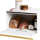 YAMAZAKI Home Modern Bread Box – Steel + Wood Countertop Bread Storage Container, Large White Bread Box for Kitchen Countertop, Space-Saving Bread Keeper, Easy Access Lid, One Size