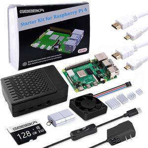 GeeekPi Starter Kit for Raspberry Pi 4 4GB - 128GB Edition, Case with PWM Fan, 18W 5V 3.6A Power Supply with ON/Off Switch, Cables (4GB RAM)