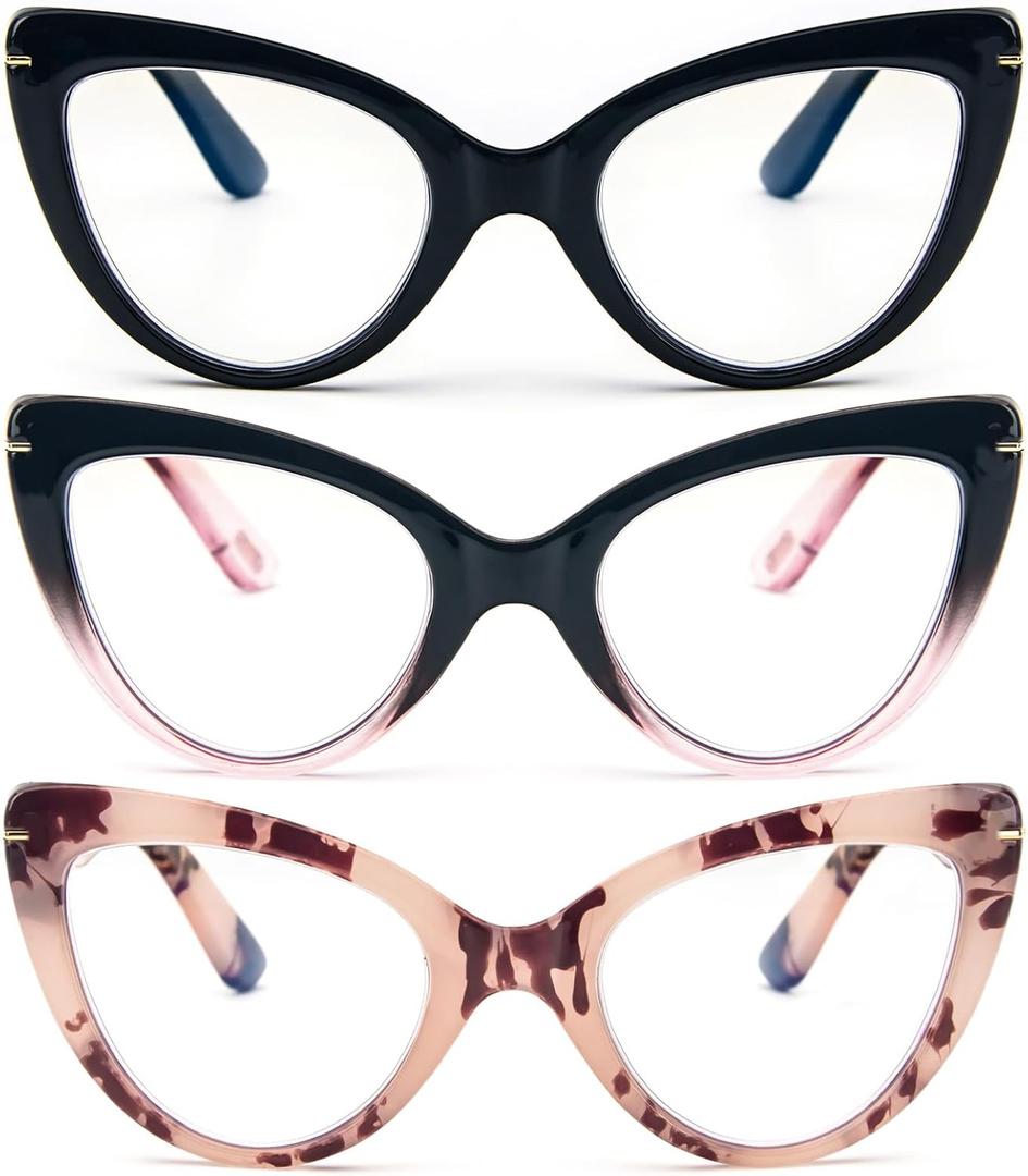 MMOWW Cat Eye Reading Glasses Fashion Cute Reader for Women (Black/Black Pink/Pink Powder)+4.00
