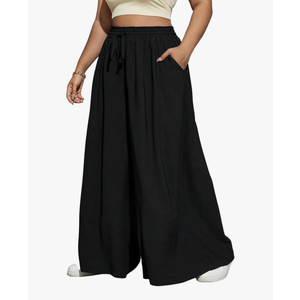 Women's Plus Size Wide Leg Pants Drawstring High Rise Baggy Travel Pants with Pocket Size XXL