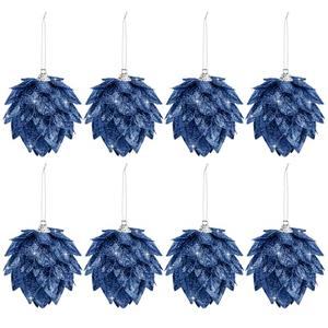 Jetec 8 Pieces Christmas Ornaments Glitter Christmas Tree Hanging Decoration Decorative Artificial Pine Cones Flowers Hanging Ornaments for Winter Wreath Holiday Decor(Navy Blue)